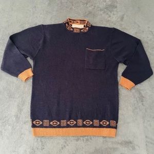 Vintage Cos Cob Womens Blue Mock Neck Sweater Padded Shoulders Size Large